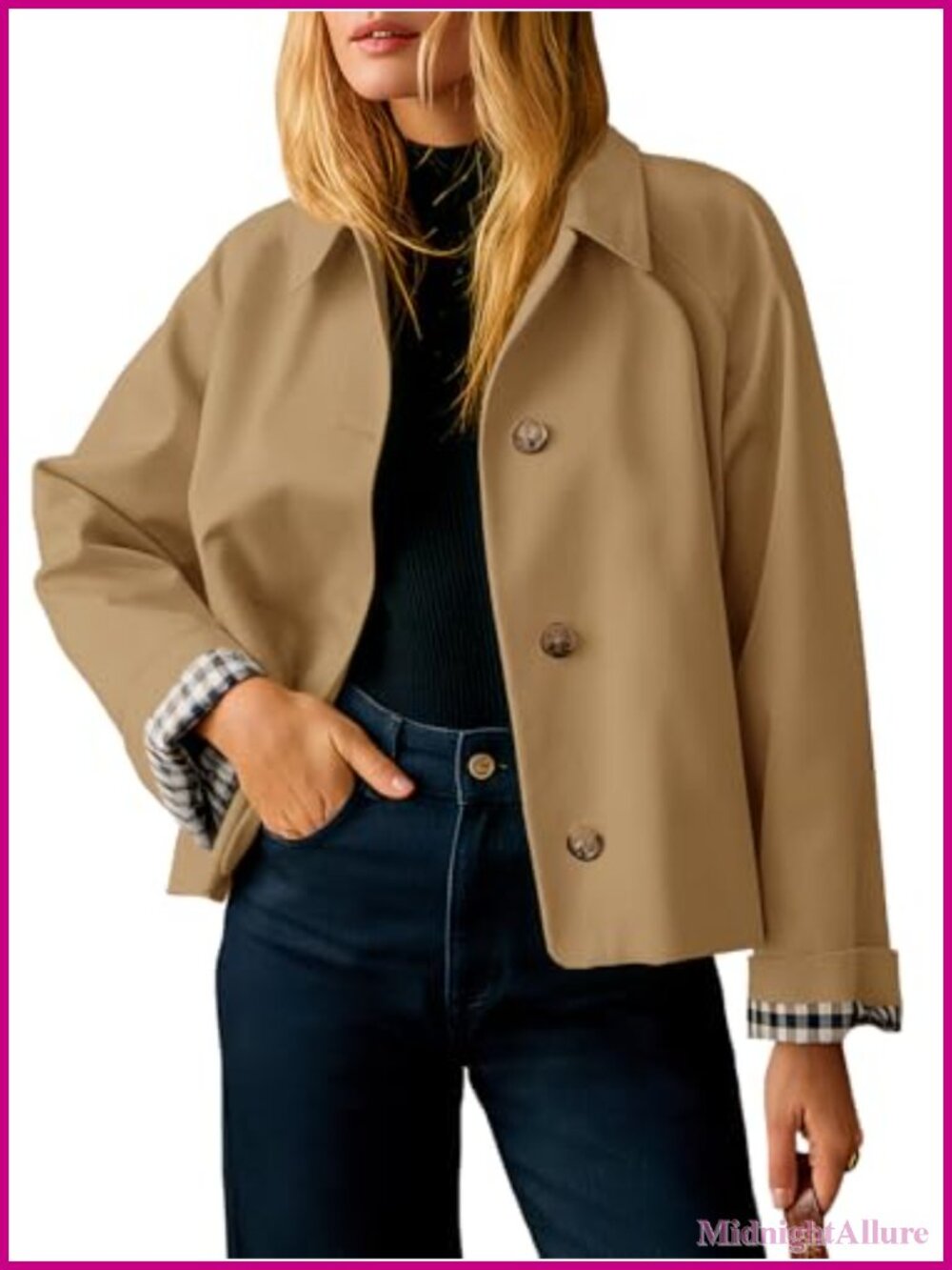 Cropped Trench Coat Single Breasted Lapel Collar Lightweight Windproof